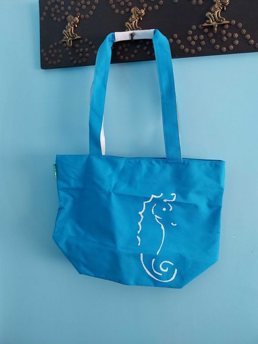 Saco de praia/Bolsa tiracolo azul com cavalo marinho