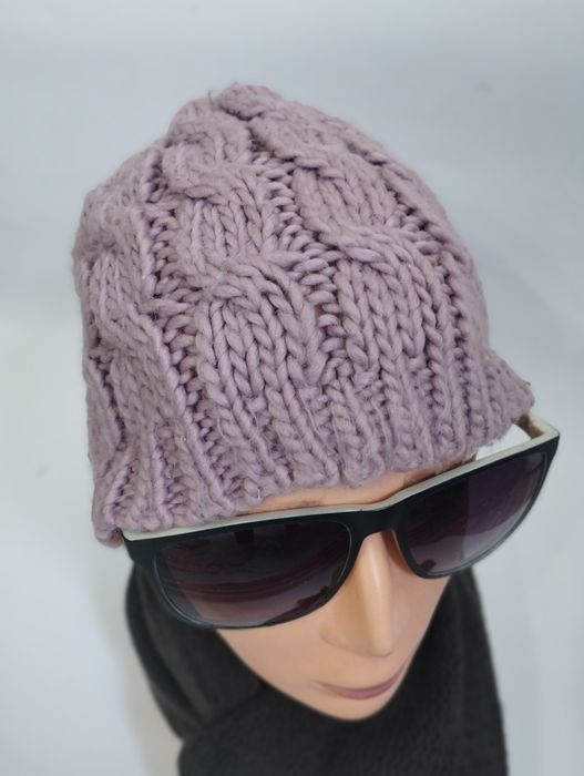 DAMSKA czapka ZIMOWA pleciona – blady RÓŻ