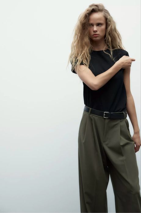 Штани палаццо Zara рр М хакі брюки з поясом широкие кюлоти
