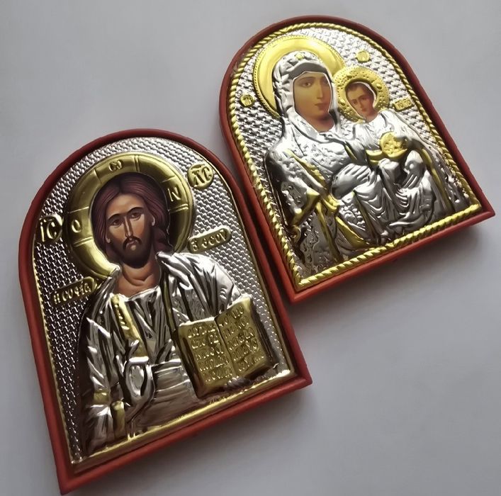 2 ikonki Greckie. Pamiątka z Klasztoru Meteory. Pantokrator. Jezus.