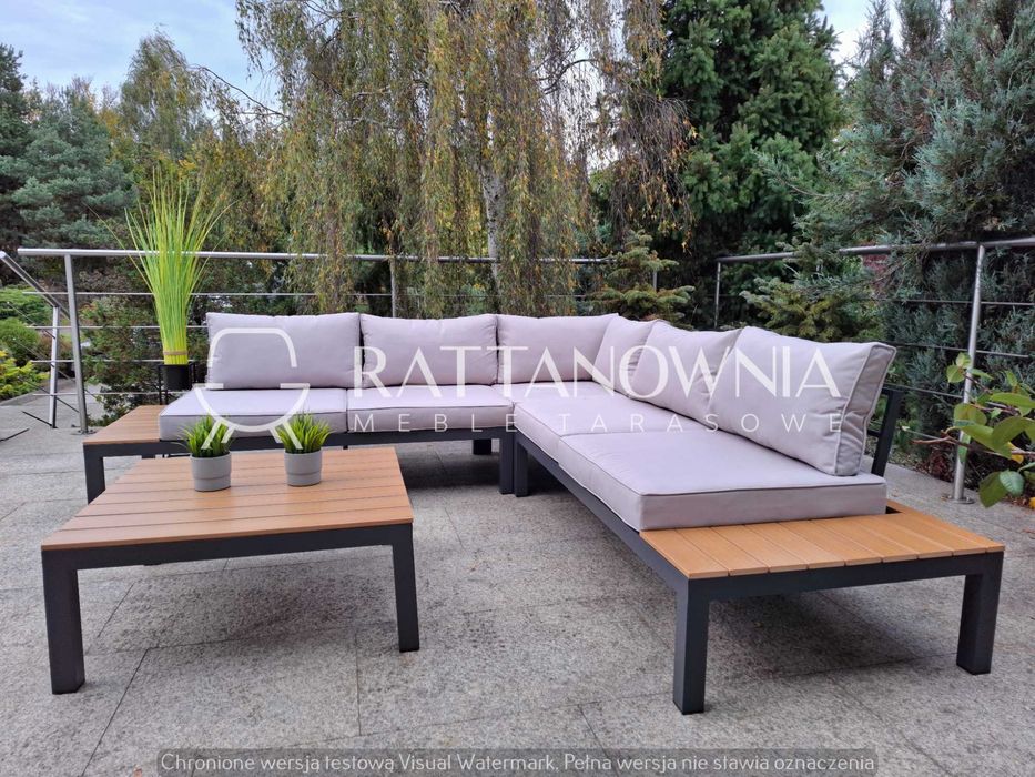 Zestaw Mebli Ogrodowych Narożnik Tarasowy Aluminium Szary Duży Zestaw