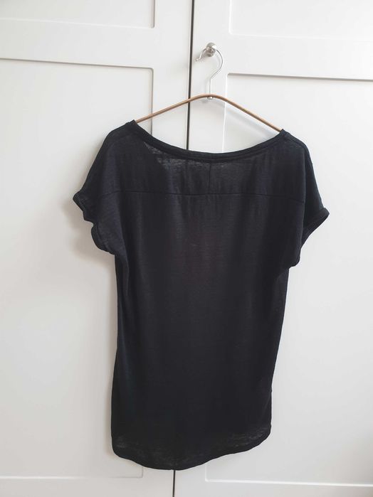 Czarna koszulka t-shirt Promod lniany 100% len 36