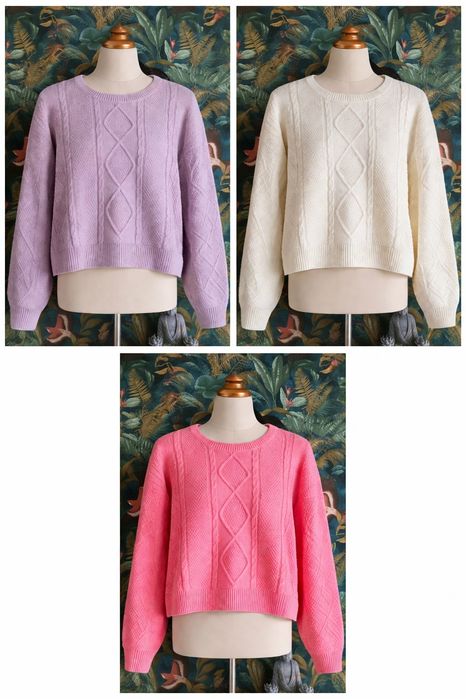 Zestaw Oversize’owe swetery z efektownym plecionym wzorem # rozmiar uniwersalny-S, M, małe L