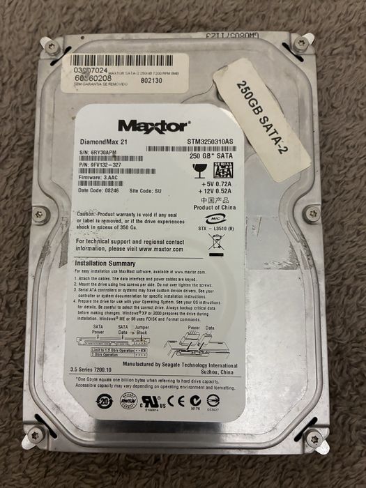 Disco rigido SATA 250 GB 3,5”