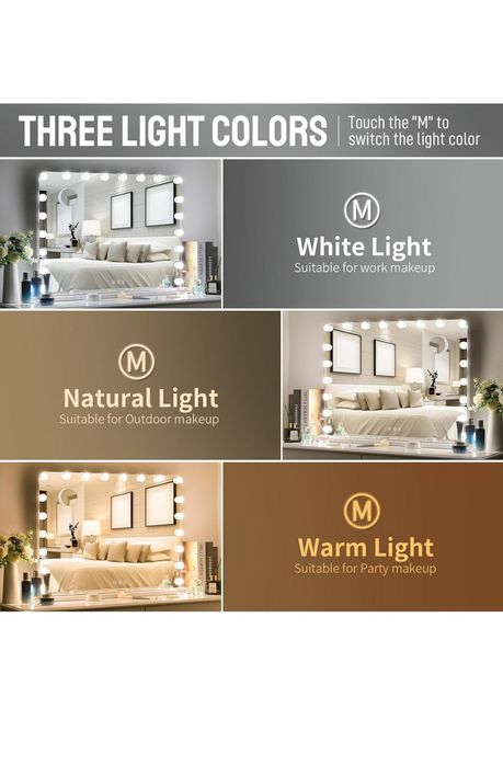 MAMIZO Lustro Hollywood 80x60 LED 20 żarówek USB 3 kolory Białe