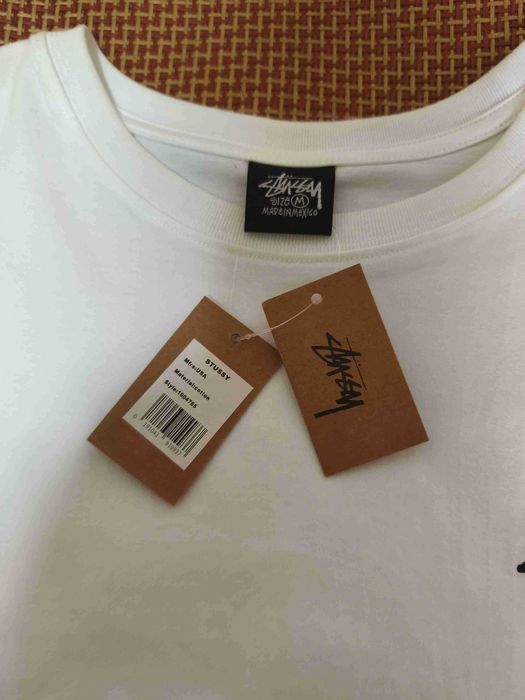 Stussy，Męska biała koszulka z nadrukiem letnim, rozmiar M