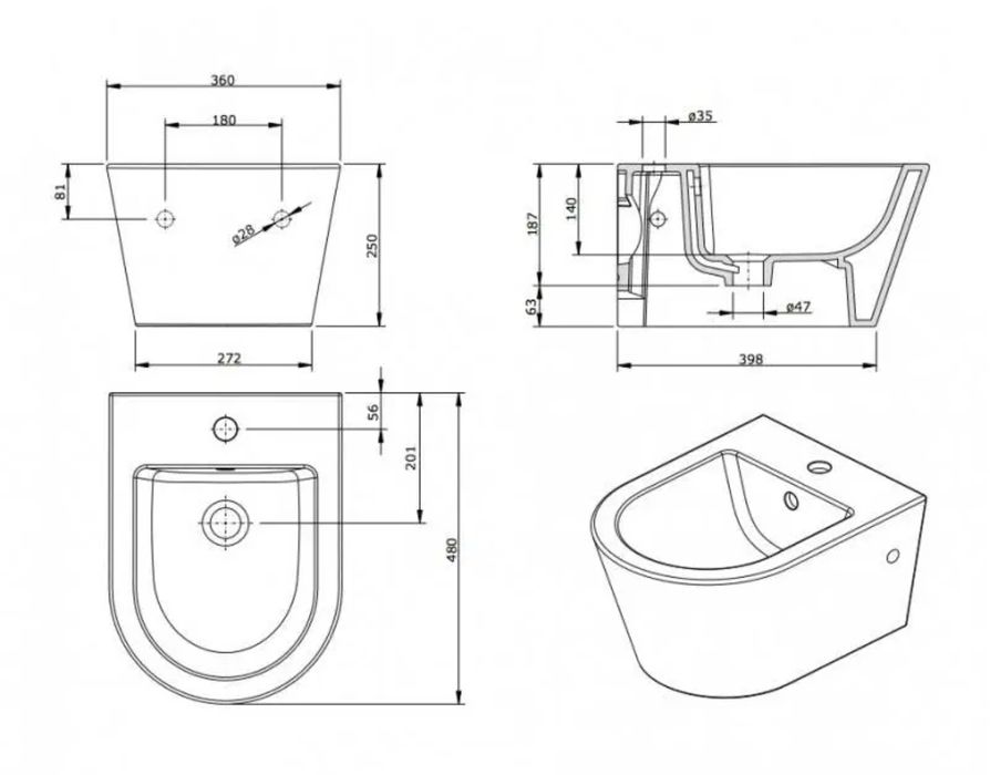 Bidé suspenso Sanindusa URBY