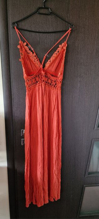 Sukienka maxi na ramiączkach wiskoza 100% koronką haft boho 38 M