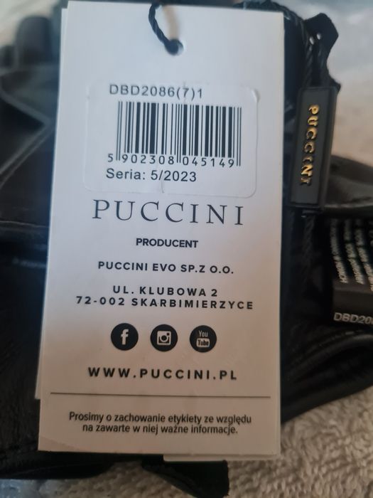Rękawiczki damskie skórzane Puccini nowe r.7 czarne