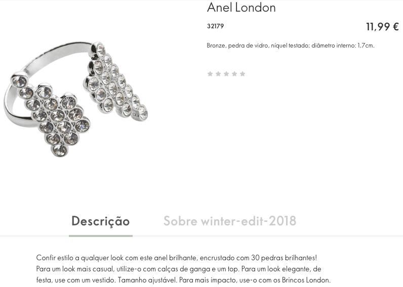 Anel Prateado Brilhantes London NOVO