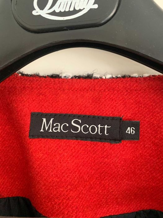 Casaco Tweed Mac Scott, 46, preto vermelho, cintado, botões vermelhos