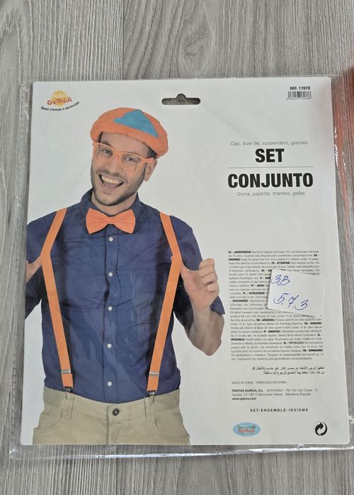 Blippi imprezowy ZESTAW męski czapka okulary muszka szelki