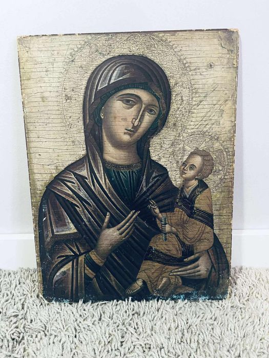 Piękna ikona prawosławna Maryja antyk obraz religijny
