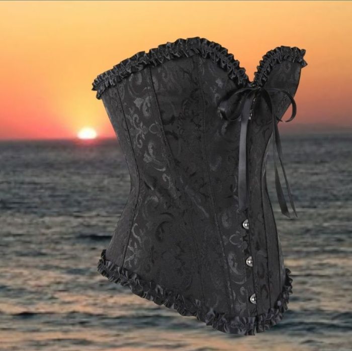 Gotycki czarny gorset sznurowany z fiszbinami overbust wieczorowy r 36