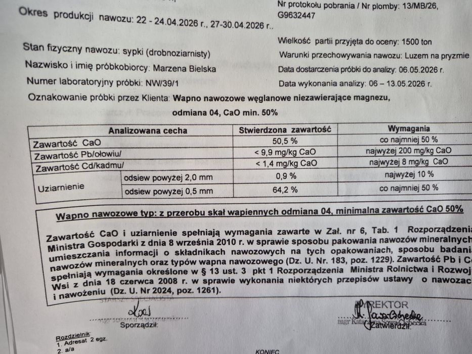 Wapno Cao 50 z Kielc  z magnezem i bez Kiele