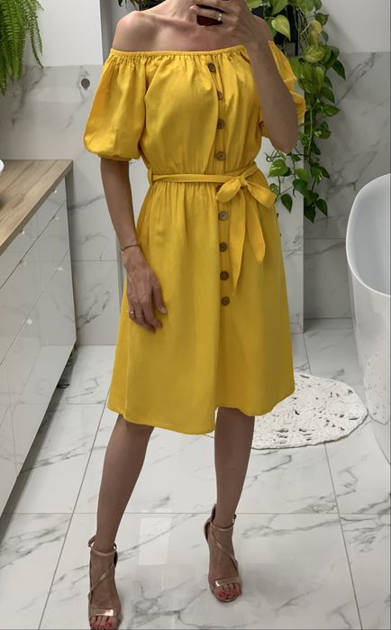 Sukienka zolta boho na lato upaly len bawelna hiszpanka top secret 34