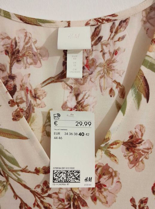 Vestido comprido assimétrico padrão floral da H&M T:40 Novo c/etiqueta