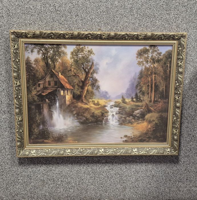 Krajobraz Druk na desce w pięknej ozdobnej ramie