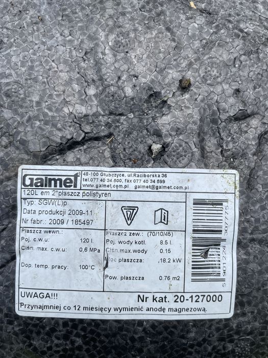 Bojler instalacji C.O 120L  Galmet