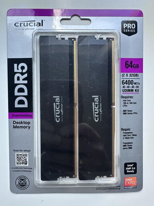 Pamięć DDR5 Crucial Pro Overclocking 64GB (2x32Gb) 6400MHz