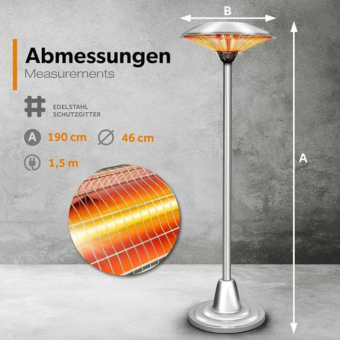 TRESKO Promiennik grzejnik elektryczny na taras  wyświetlaczem LED