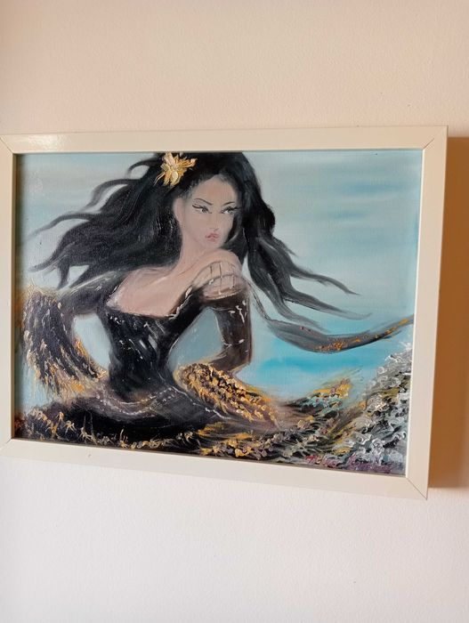 Quadro bailarina de negro a óleo