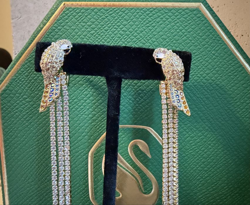 Kolczyki papugi z długimi ogonami sygn Swarovski