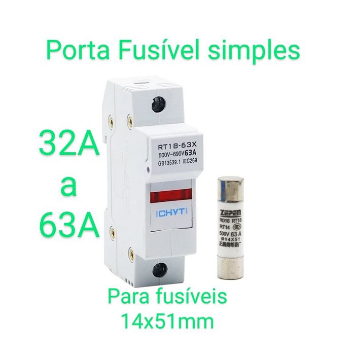 Porta Fusível DC Solar Proteção Fotovoltaica Bateria CC fusíveis 16A