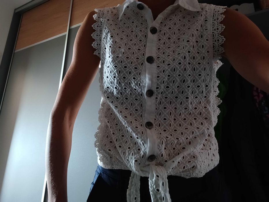 Biała bluzka, koszula S/M, ażurowa, bawełna