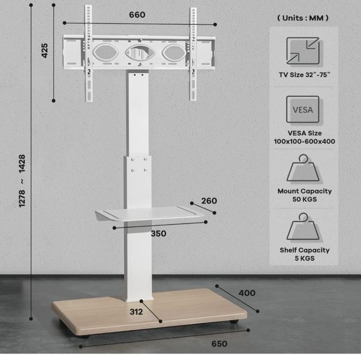 RFIVER Uniwersalny obrotowy stojak podłogowy pod telewizor