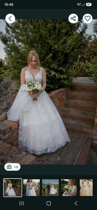 Suknia ślubna S/M ivory literka A odkryte plecy dekold koronka kremowa tiulowa kwiaty