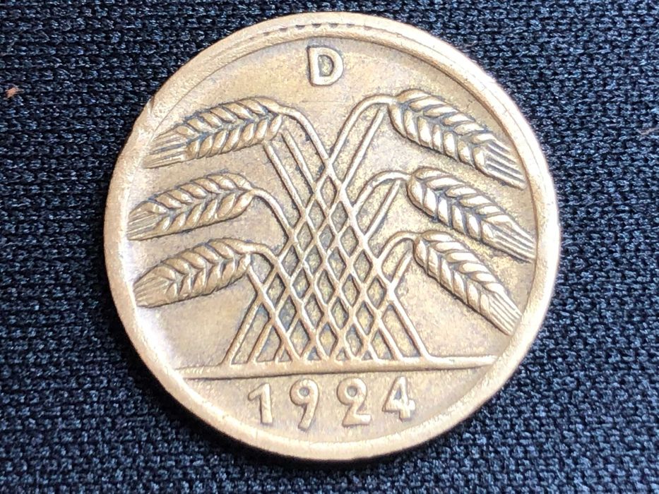 Alemanha 1924 - 5 Reichspfennig Letra D - Alumínio