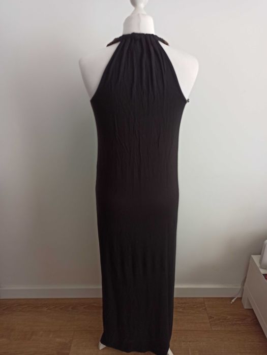 Sukienka maxi długa boho etno drewniany naszyjnik