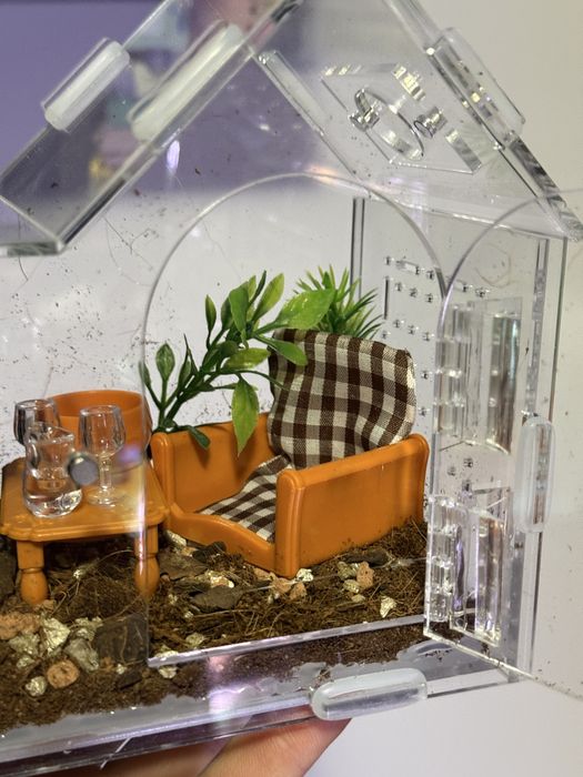 Terrarium 20x15x10 domek z meblami wystrojem dla ptasznika dla lalek
