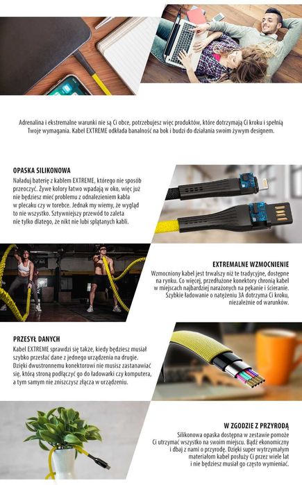 Kabel USB-Lightning iPhone 1M 3A Forever Extreme Niełamliwy!