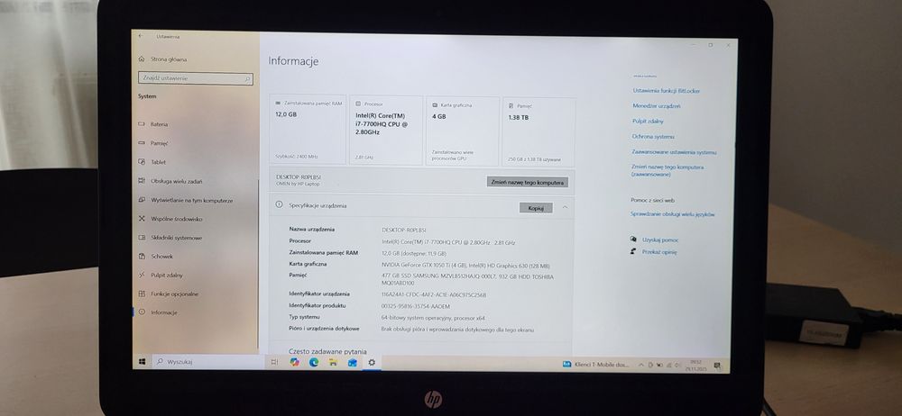 Hp omen i7 gtx 1050Ti, 1,5 Tb dysk Idealny.