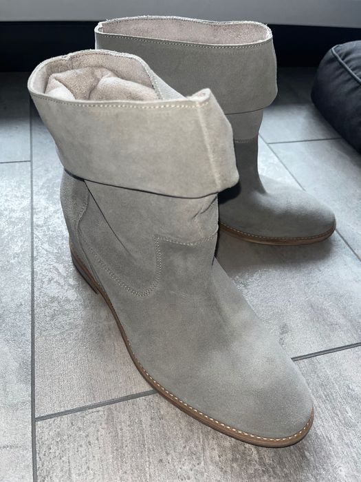 Botki szare Badura ukryty koturn roz.39 jak Nowe