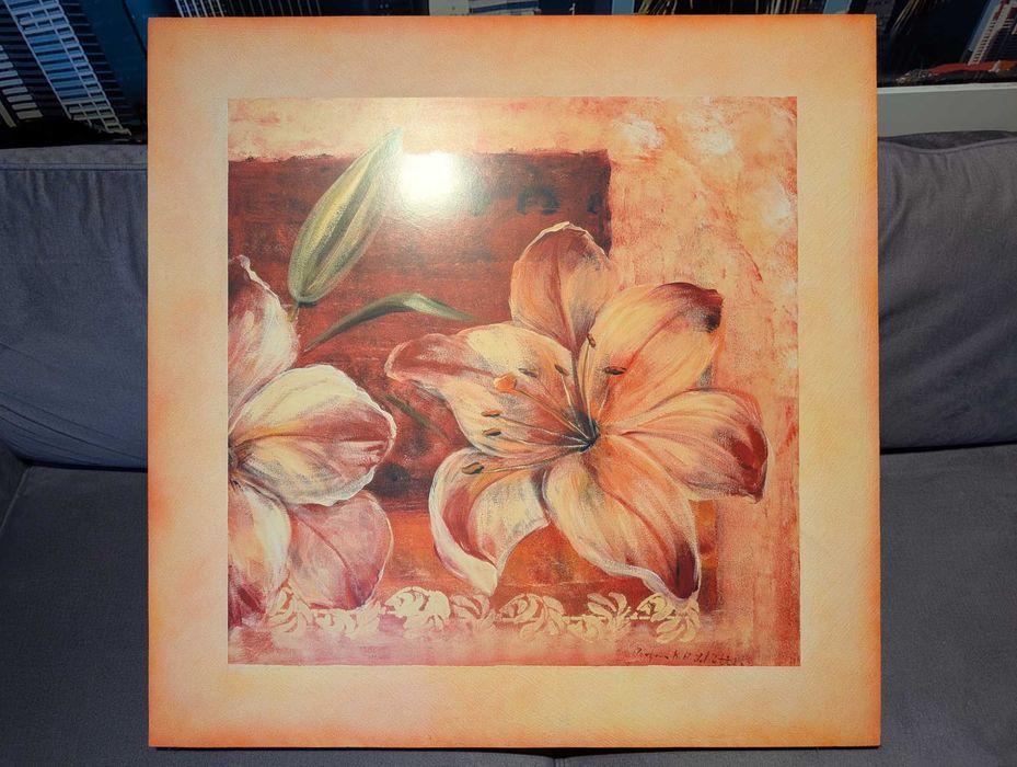Duży obraz 90x90 cm - Kwiaty, Lilie w ciepłych kolorach