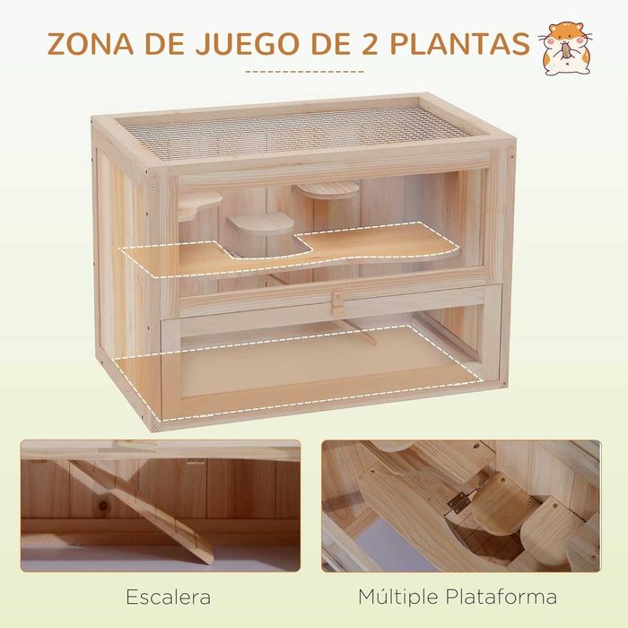 NOVO - Gaiola Madeira para HAMSTER e Pequenos Roedores 60x35x42cm