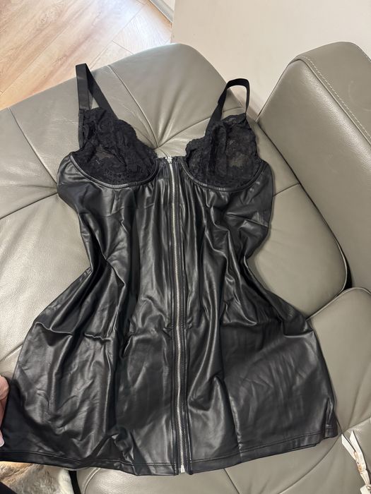 Seksowna sukienka skórzana skóra ekologiczna bielizna na walentynki L