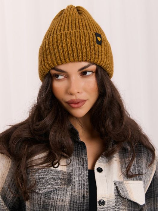 Czapka Damska Musztardowa Zimowa Beanie z Wywinięciem Prążkowana 100% Akryl JAKOB