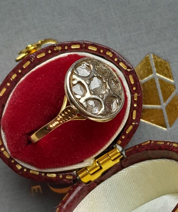 R.13 Pierścionek Art Deco Złoto 750 Diamenty Srebro WYCENA