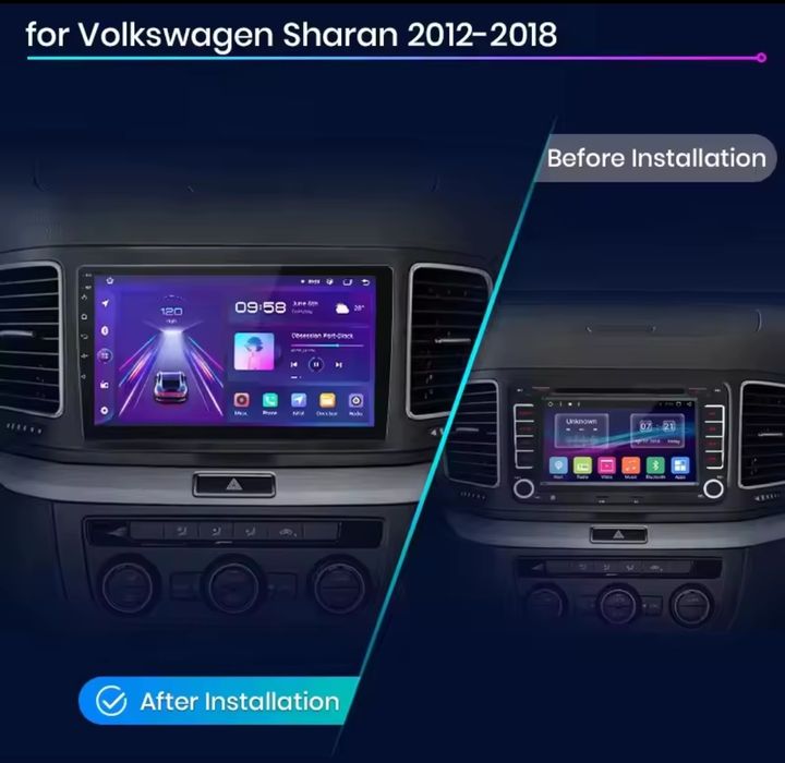 Rádio Android 9" VW Sharan Seat Alhambra 2012-18 GPS Carplay Wi-Fi BT