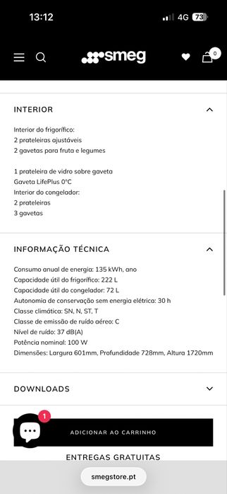 Smeg frigorifico vermelho 172 altura