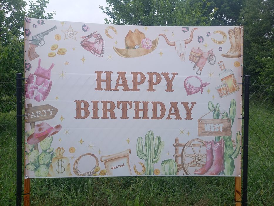 Baner urodzinowy w stylu western dziki zachód, plakat, tło urodzinowe