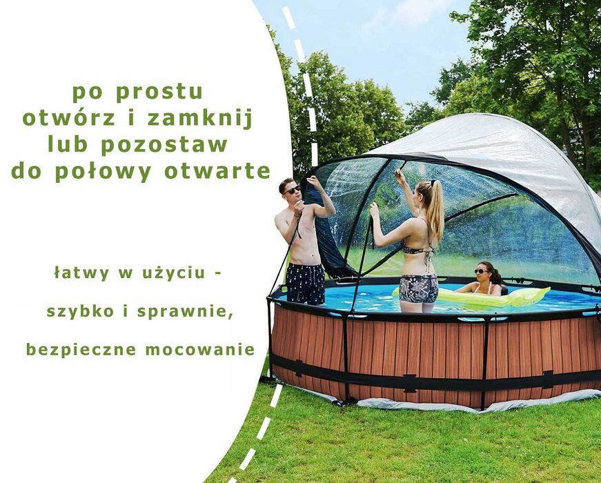Basen EXIT WOOD BRĄZ okrągły 300 cm składany dach kopuła + pompa