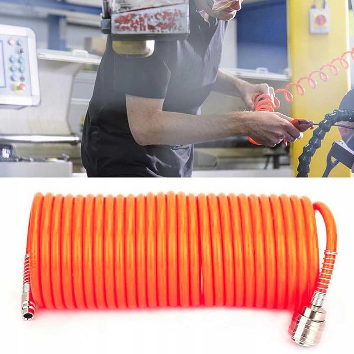 WĄŻ PNEUMATYCZNY SPIRALNY 15m Przewód Do Kompresora Ze Złączkami