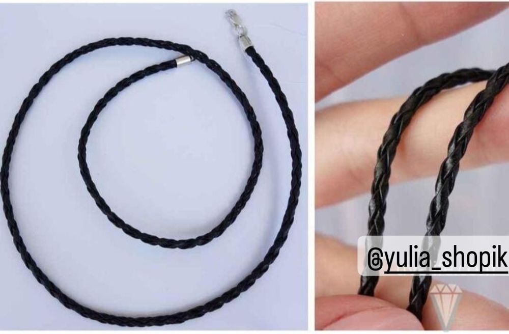 Шовковий, вощений шнурок зі срібним замком та шкіряний шнурок