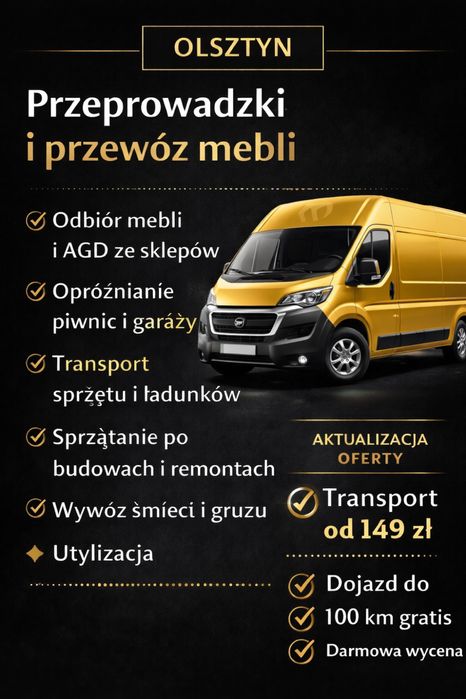 Przeprowadzki Olsztyn 24h | Wolne Terminy | Transport | Wniesienie