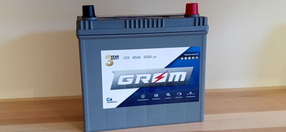 Akumulator Grom 45Ah 430A Wąski Pojazdy Azjatyckie 3lata Gwaran Montaż